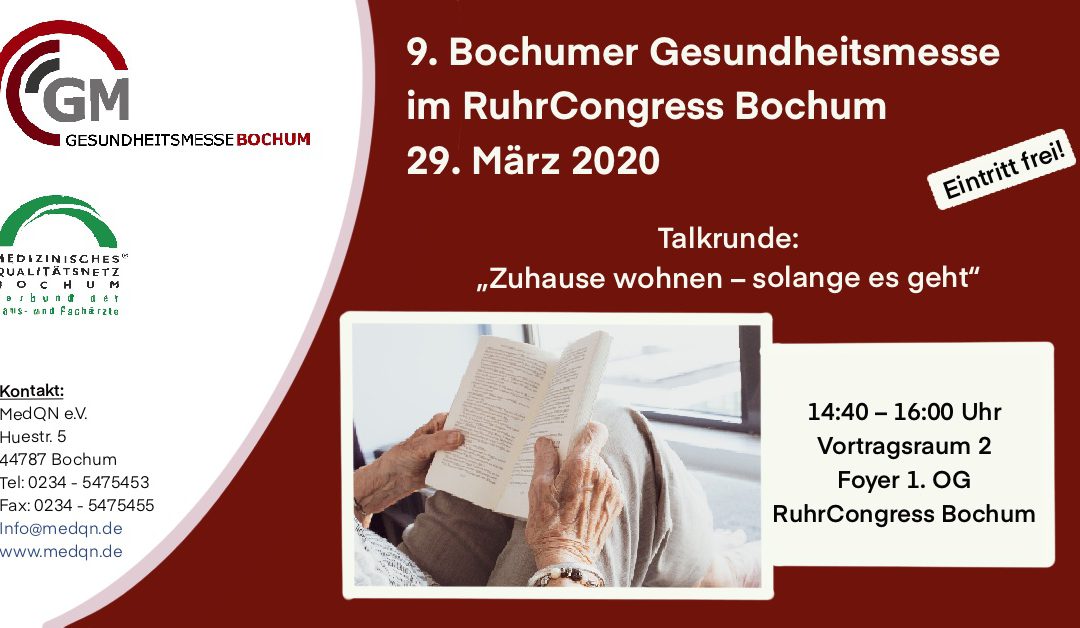 Talkrunde: „Zuhause wohnen – solange es geht“ | 9. Bochumer Gesundheitsmesse a. 29. März 2020