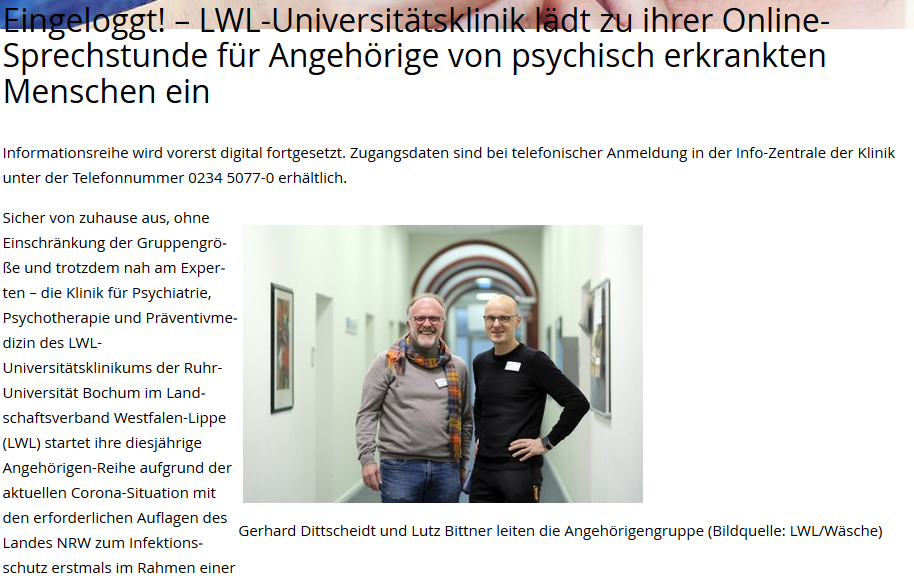 Online-Sprechstunde für Angehörige von psychisch erkrankten Menschen