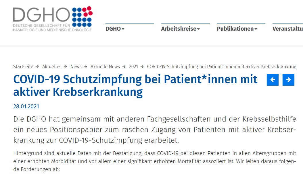 COVID-19-Schutzimpfung bei Patienten mit aktiver Krebserkrankung