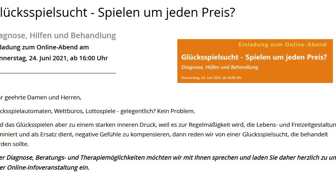 Online-Abend: Glücksspielsucht – Spielen um jeden Preis?