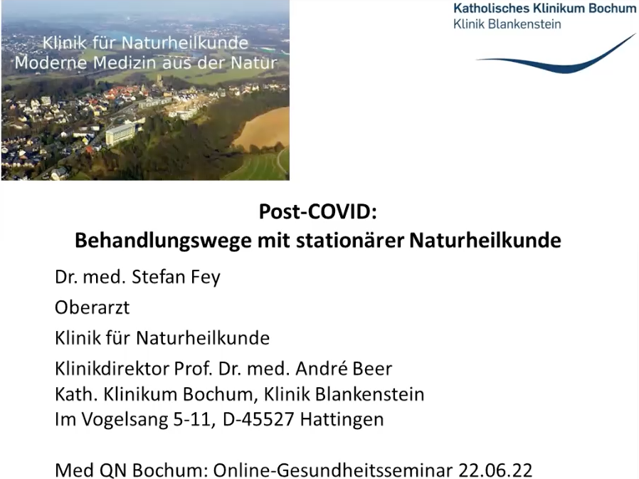 Online-Gesundheitsseminar: Post-COVID-Erkrankung – Behandlungswege mit stationärer Naturheilkunde | 22. Juni 2022